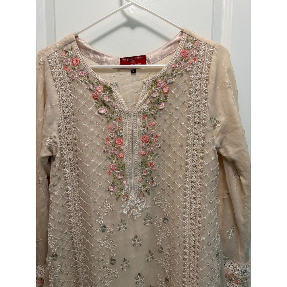 Roop Sari Palace Pakistani Embroidered Kurta Tunic Size S Blush Fully Lined - Picture 5 of 12